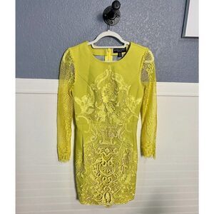 Bariano Yellow Long  Suede Dress with Lace